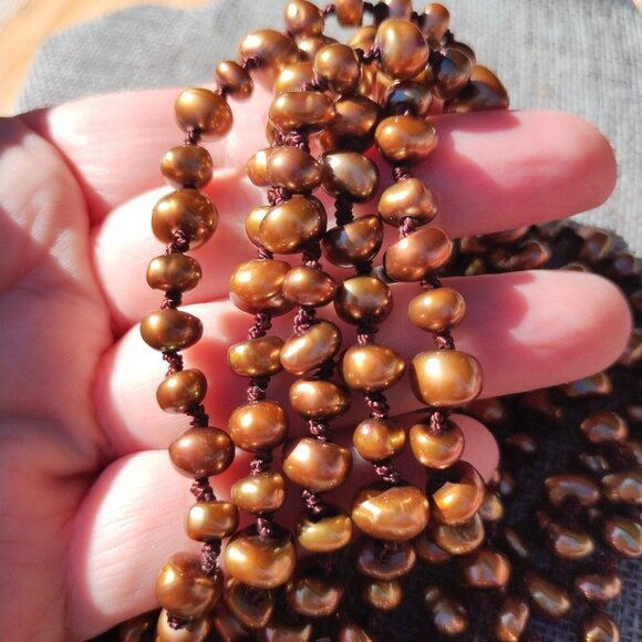 Honora  Freshwater Baroque Pearl Bronze 60' Necklace 925 Sterling Silver - Picture 2 of 10